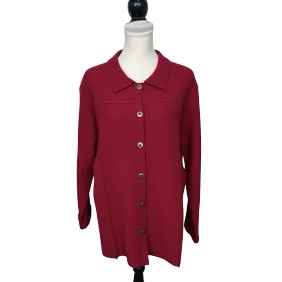 Chico’s 3 100% Wool Jacket Blazer Size XL Button Red Collared Long Sleeved - Picture 1 of 10